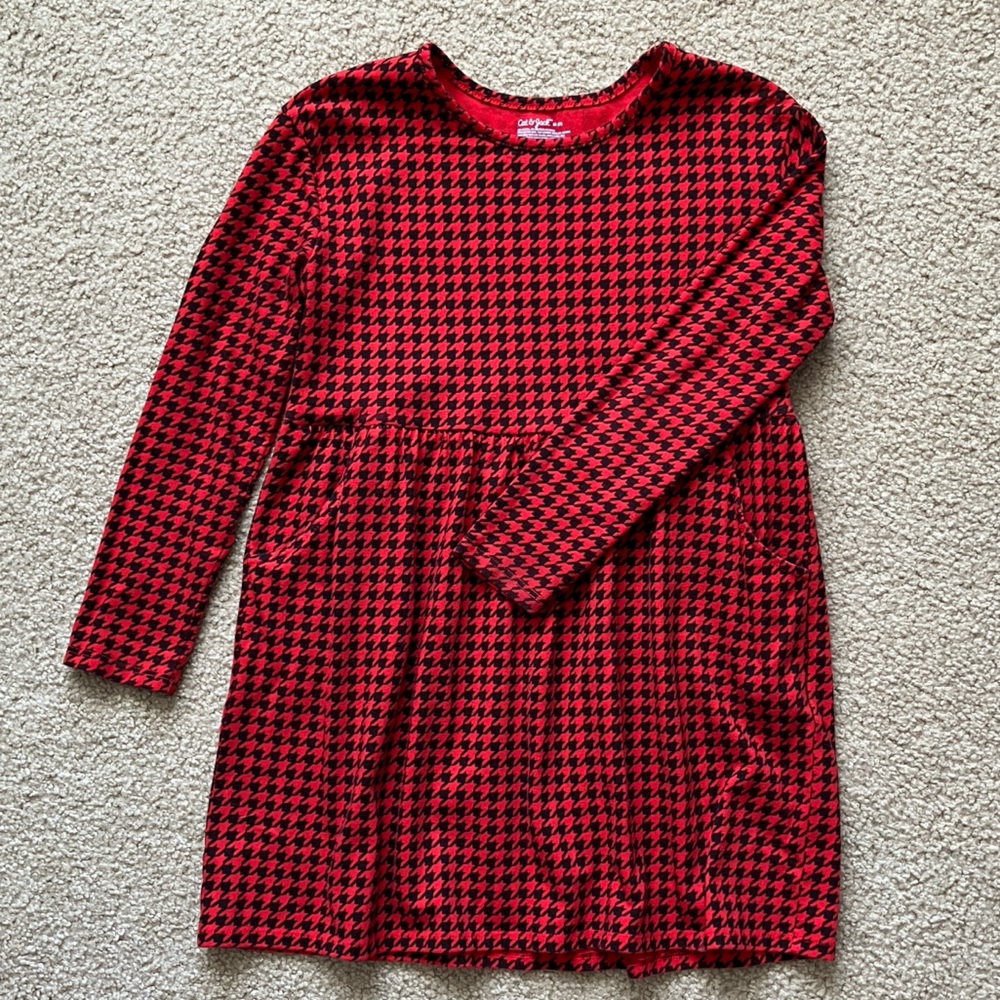 Cat & Jack Red and Black Houndstooth Print Dress Size M